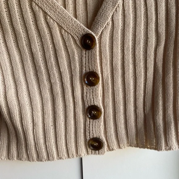 Nude / Cream Cropped Sweater w/ Buttons - Picture 2 of 3